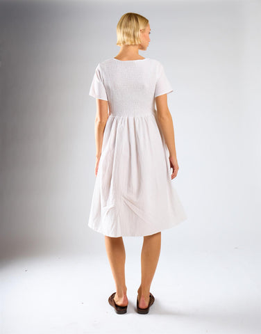 Short Sleeve V-neck Midi Dress - White