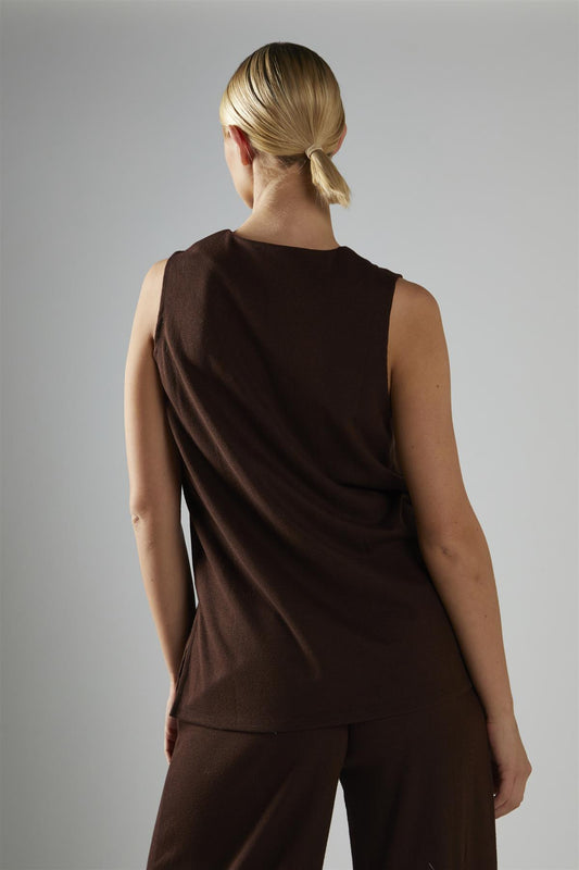 Brown-Rib Sleeveless Loose-Top