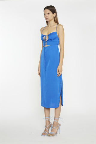 Scoop Neck Slip  Midi Dress - Blue Sateen