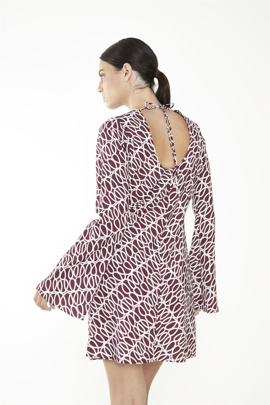 Burgundy Squiggle Print Short Dress