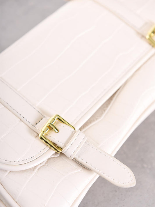White Croc Double Gold Buckle Bag