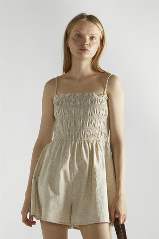 Natural Shirred Spaghetti Strap Playsuit
