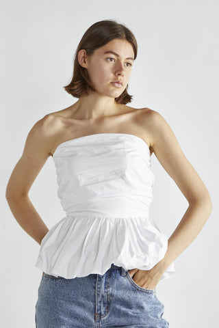 White Sleeveless Half-Pleated Crop-Top