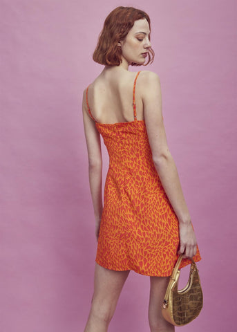 Lexie Ruched Bust Mini-Dress -Orange/Red Heart