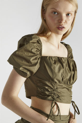 Khaki Square-Neck Crop-Top