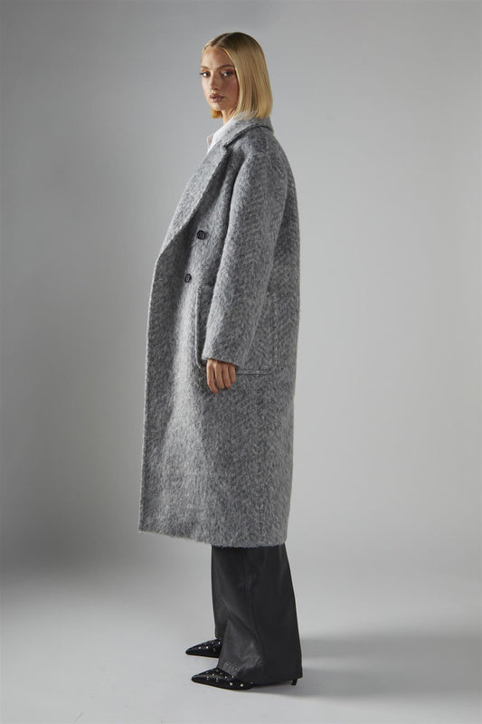 Grey Collared Midi-Coat