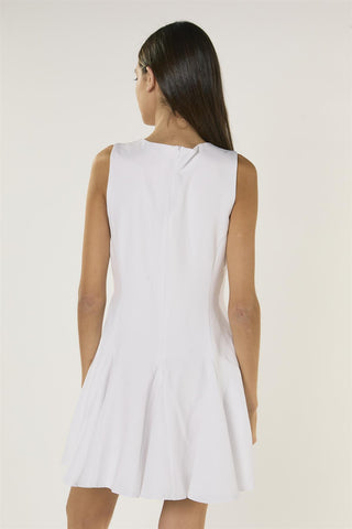 White Godet Tie Front Dress