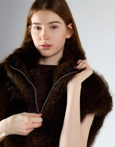 Deep Brown Plush High-Neck Gilet