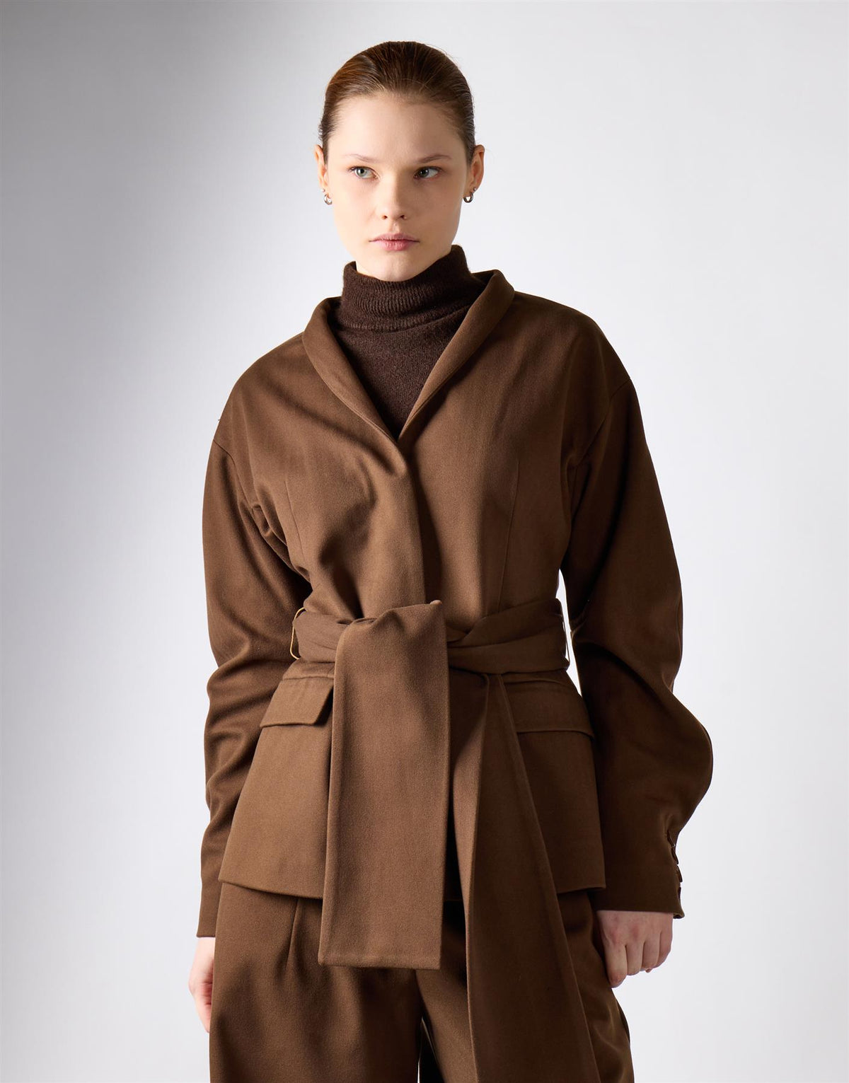 Khaki Brown Tie Waist Jacket
