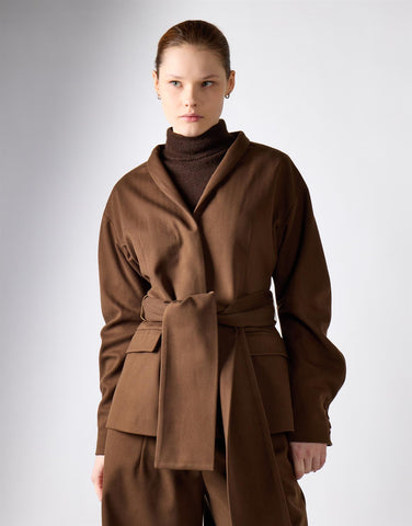 Khaki Brown Tie Waist Jacket