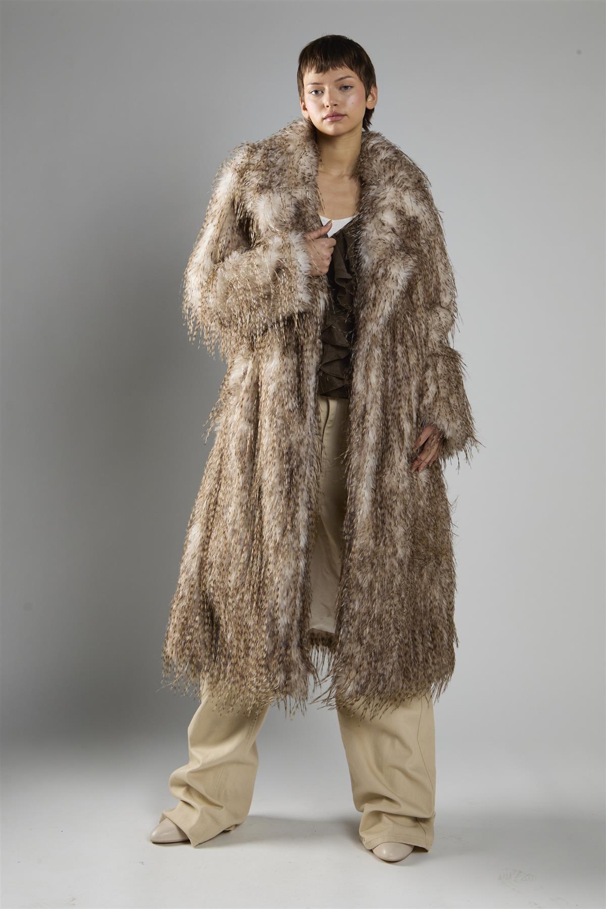 Faux Fur Midi Coat - Feather Fur