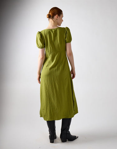 Button Front Midi Dress - Green Olive