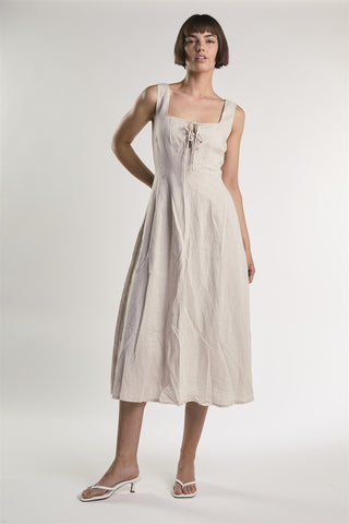 Beige Fleck Square Neck Maxi Dress