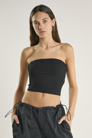 Black Ribbed-Bandeau Crop-Top