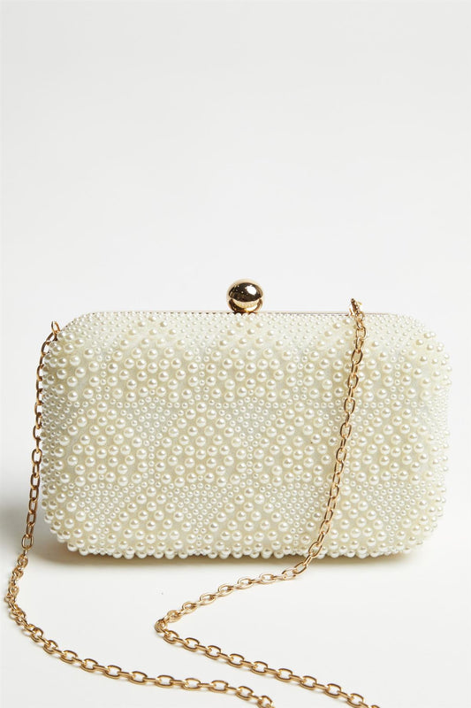 White Pearl Heart Embellished Clutch-Bag