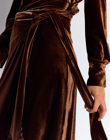 Brown Velvet Fringe Hem Skirt