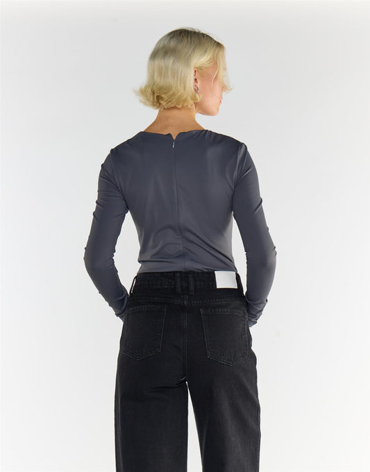 Dark Grey V Neck Bodysuit