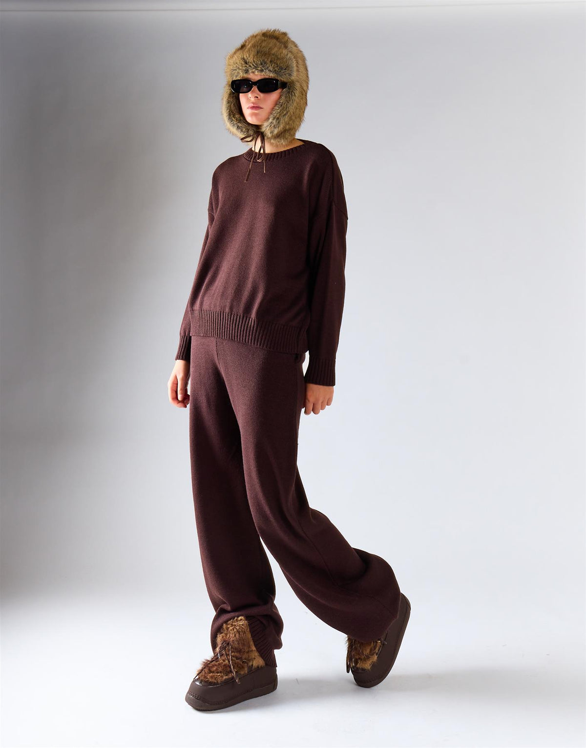 Walnut Crewneck Relaxed Knit Sweater