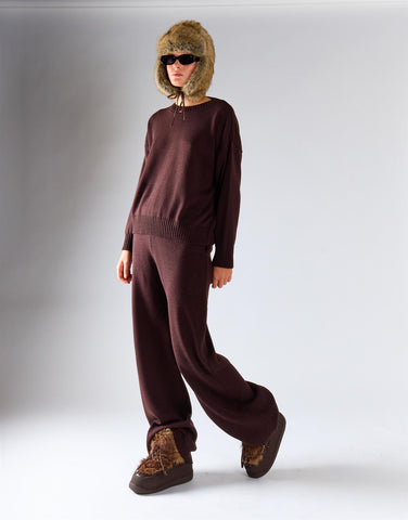 Walnut Crewneck Relaxed Knit Sweater