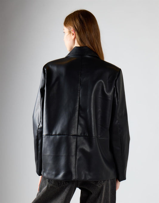 Black Pu Collared Jacket