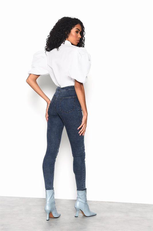 Ink-Blue High-Waisted Skinny-Jeans