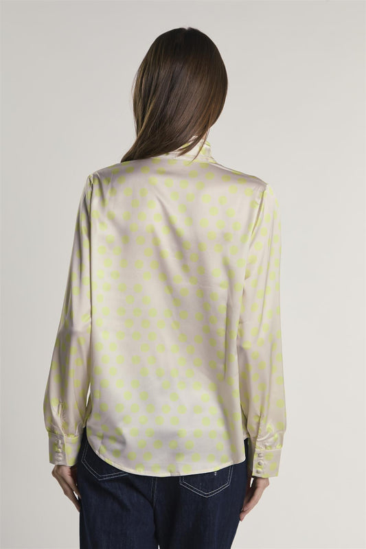 Yellow-Polka-Dot Front-Tie Long-Sleeve-Top