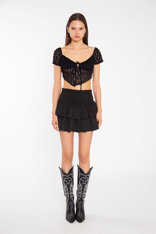 Black RaRa Smocked-Waist Mini-Skirt