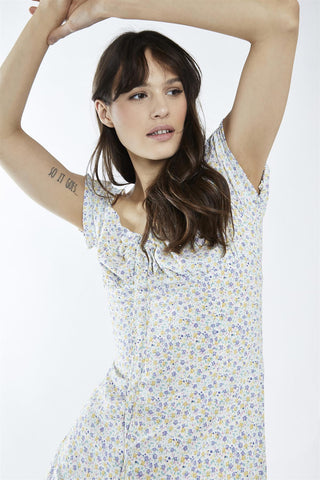 Lilac-Multi-Ditsy Front Tie Mini-Dress