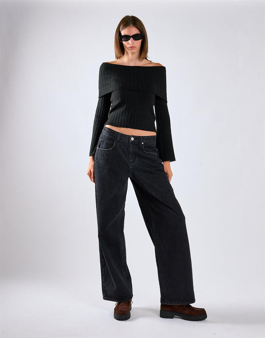 Black Bardot Knit Jumper