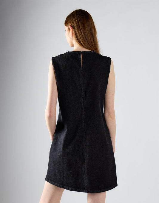 Black Denim Sleeveless Mini Dress