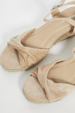 Nude Twist Front Wedge Sandals