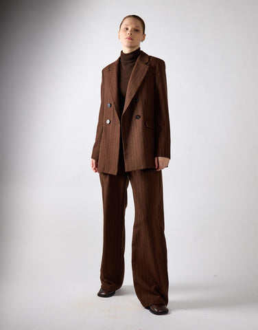 Narrated Brown Pinstriped Double-Breasted Suit Jacket