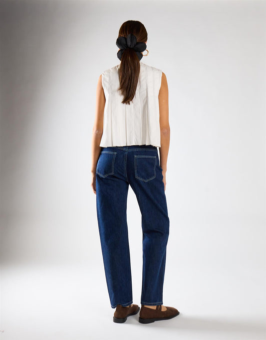 Dark Blue Mid Rise Mom Jeans