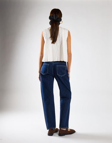 Dark Blue Mid Rise Mom Jeans