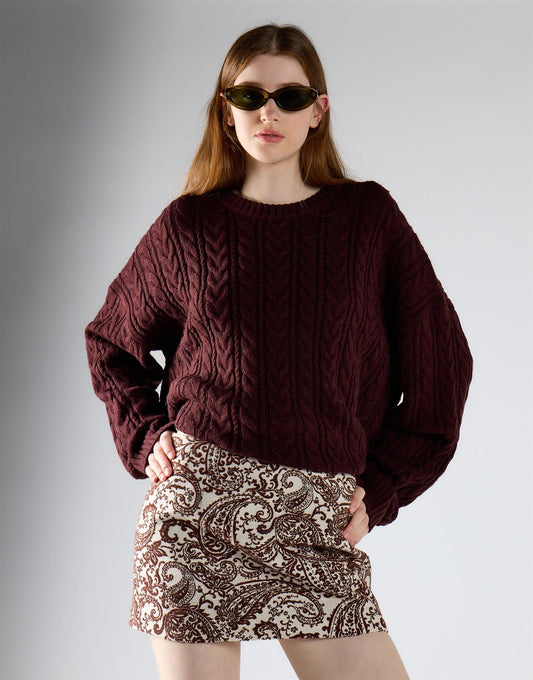 White Brown Paisley Retro A-Line Mini Skirt
