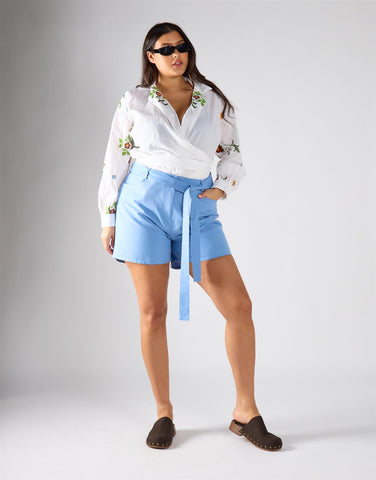 Glamorous Curve Blue  Belted Shorts