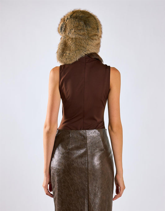 Deep Brown Mock Neck Sleeveless Tank Bodysuit
