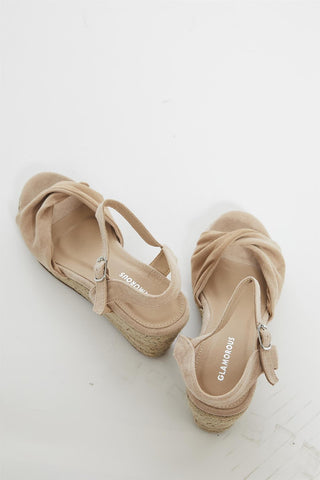 Nude Twist Front Wedge Sandals