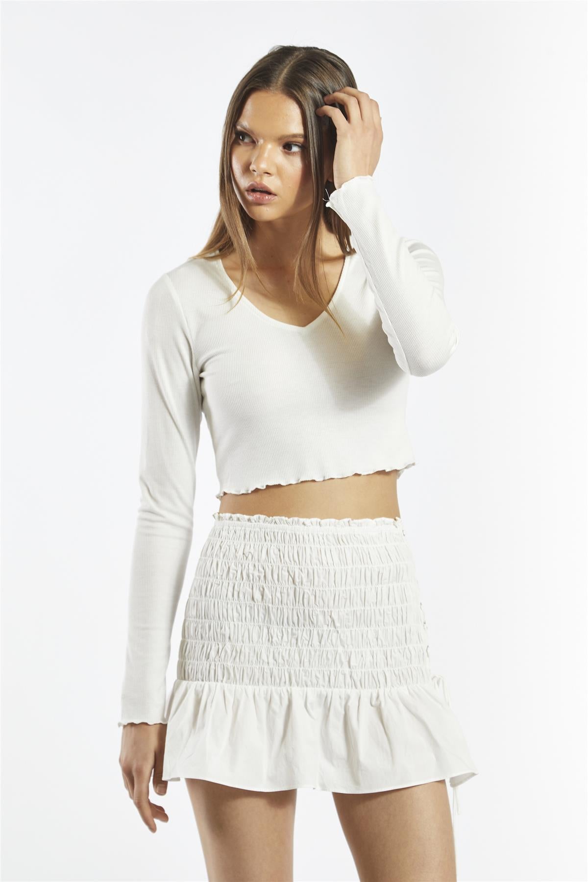 V-Neck Crop Tops - White