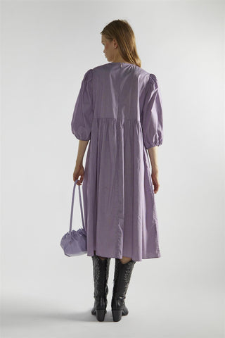 Purple Gingham Bow Detail Midi-Dress