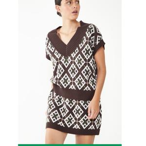 Glamorous Care Brown Geometric Print V-Neck Top