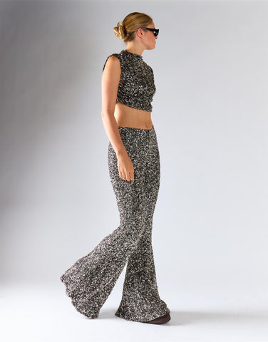 Silver Mini Sequin Flares Trousers