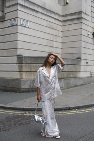 Beige-Grey-Watercolour Bias-Cut-Maxi-Skirt