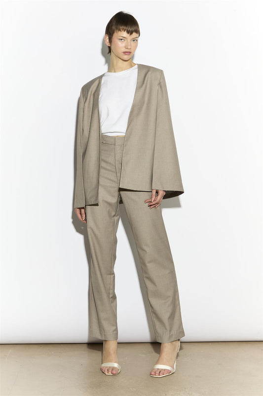 Taupe-Grey Tapered Crop-Trousers