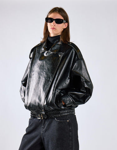 Black Oversize PU Jacket