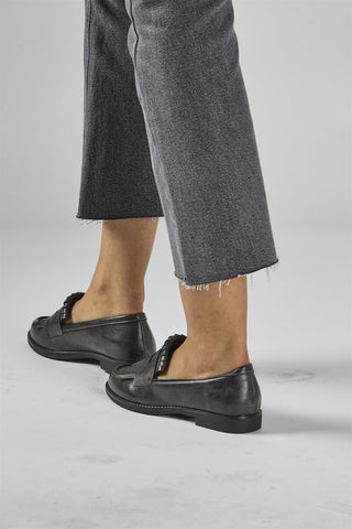 Black PU Fringe Loafer Shoes