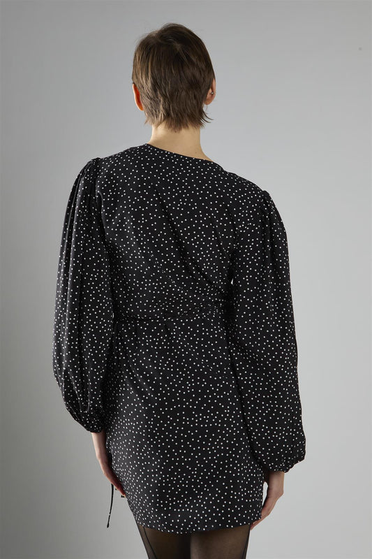 Black Polka Dot Wrap Mini Dress