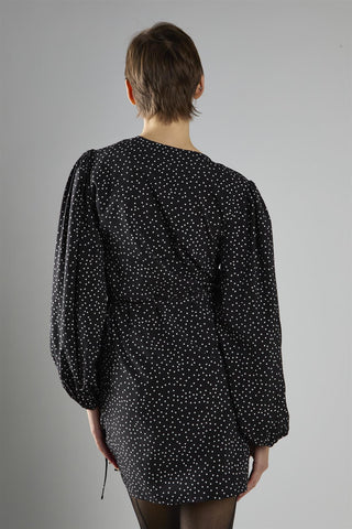 Black Polka Dot Wrap Mini Dress