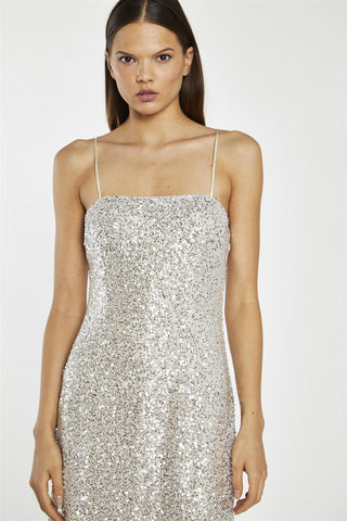Silver Mini Sequin Square Neck Mini Dress