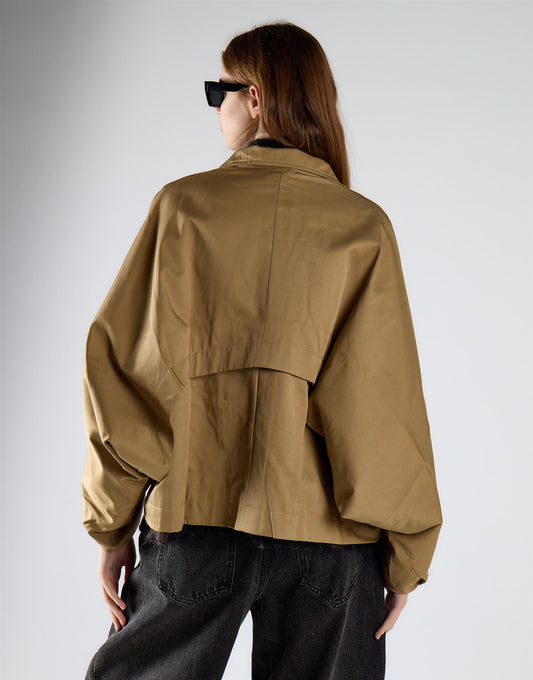 Raglan Sleeve Crop Coat - Beige